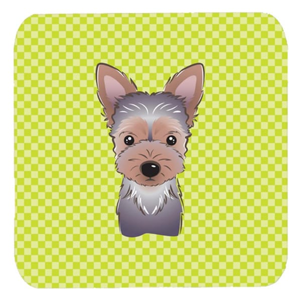 Carolines Treasures 3.5 x 3.5 In. Checkerboard Lime Green Yorkie Puppy Foam Coasters, 4PK - BB1294FC