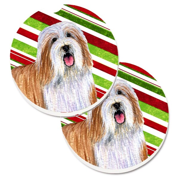Carolines Treasures Bearded Collie Candy Cane Holiday Christmas Cup Holder Car Coaster, 2PK - LH9240CARC