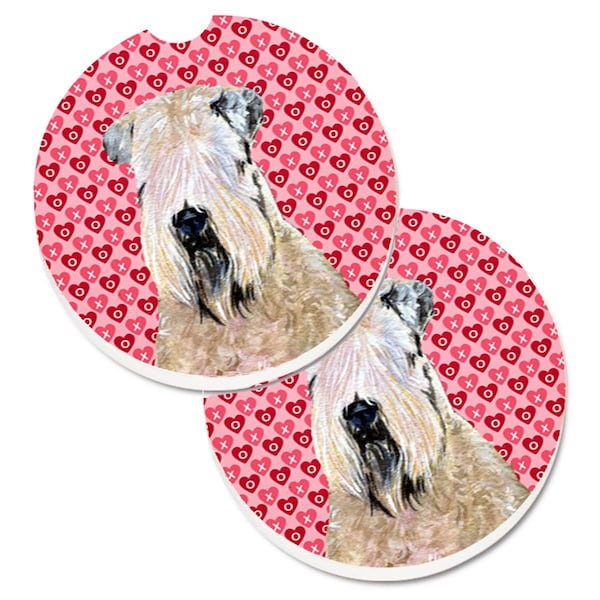 Carolines Treasures Wheaten Terrier Soft Coated Hearts Love Valentines Cup Holder Car Coaster, 2PK - SS4493CARC