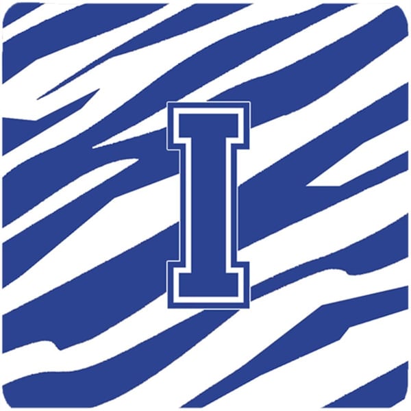 Carolines Treasures Monogram - Tiger Stripe Blue and White Foam Coasters Initial Letter I, 4PK - CJ1034-IFC