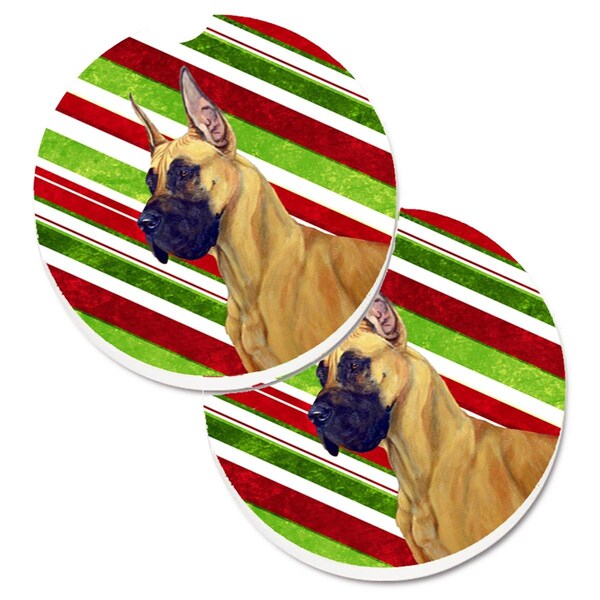 Carolines Treasures Great Dane Candy Cane Holiday Christmas Cup Holder Car Coaster, 2PK - LH9220CARC