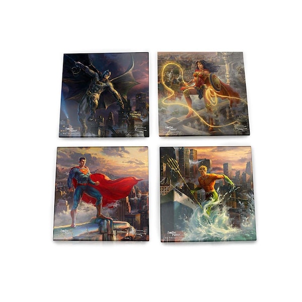 Sharptools Thomas Kinkade Justice League StarFire Print Glass Coaster Set - SH2965985
