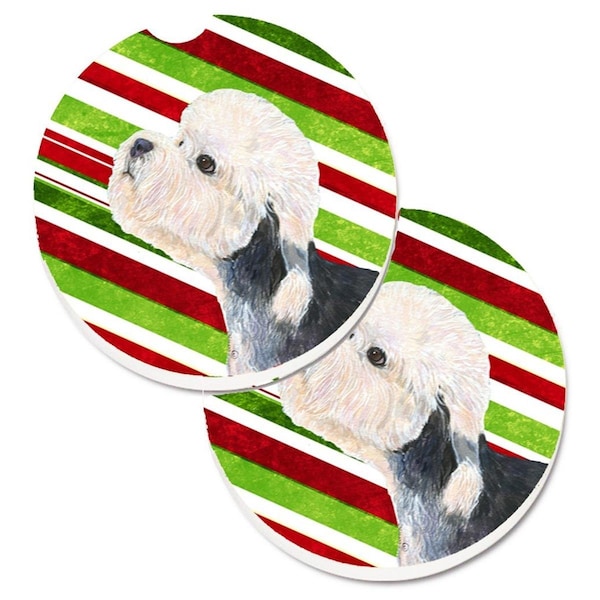 Carolines Treasures Dandie Dinmont Terrier Candy Cane Holiday Christmas Cup Holder Car Coaster, 2PK - SS4572CARC