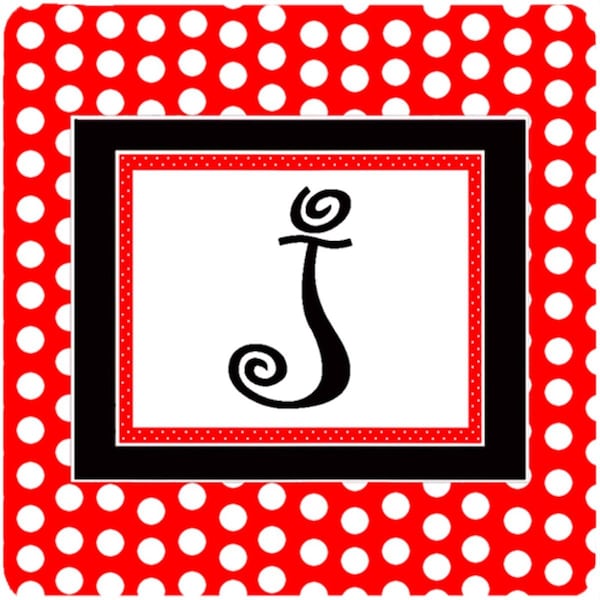 Carolines Treasures Monogram - Red Black Polka Dots Foam Coasters Initial Letter J, 4PK - CJ1012-JFC