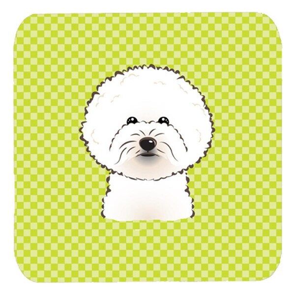 Carolines Treasures 3.5 x 3.5 In. Checkerboard Lime Green Bichon Frise Foam Coasters, 4PK - BB1279FC