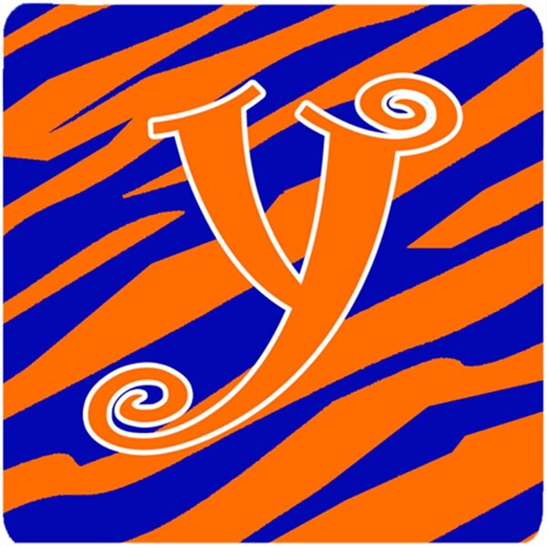 Carolines Treasures Monogram - Tiger Stripe Blue And Orange Foam Coasters, Initial Letter Y, 4PK - CJ1036-YFC