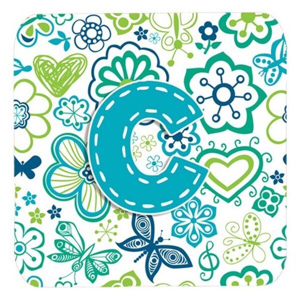 Carolines Treasures Letter C Flowers And Butterflies Teal Blue Foam Coasters- Set of 4 - CJ2006-CFC