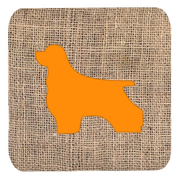 Carolines Treasures Cocker Spaniel Burlap And Orange Foam Coasters, 3.5 x 3.5 in., 4PK - BB1075-BL-OR-FC