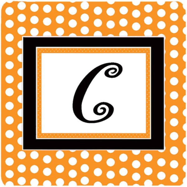 Carolines Treasures Set of 4 Monogram - Orange Polkadots Foam Coasters Initial Letter C - CJ1033-CFC