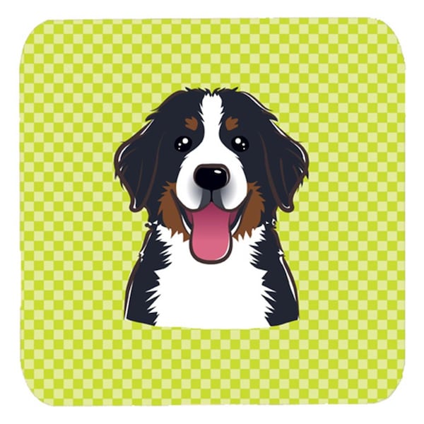 Carolines Treasures 3.5 x 3.5 In. Checkerboard Lime Green Bernese Mountain Dog Foam Coasters, 4PK - BB1299FC
