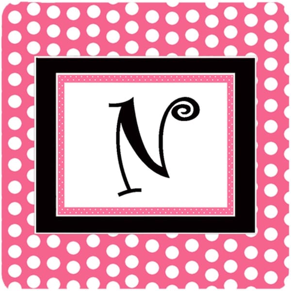 Carolines Treasures Monogram - Pink Black Polka Dots Foam Coasters Initial Letter N, 4PK - CJ1001-NFC