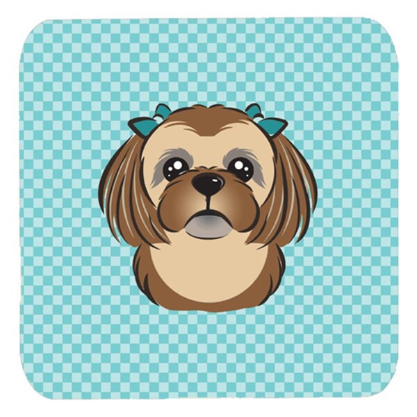 Carolines Treasures 3.5 x 3.5 In. Checkerboard Blue Chocolate Brown Shih Tzu Foam Coasters, 4PK - BB1187FC