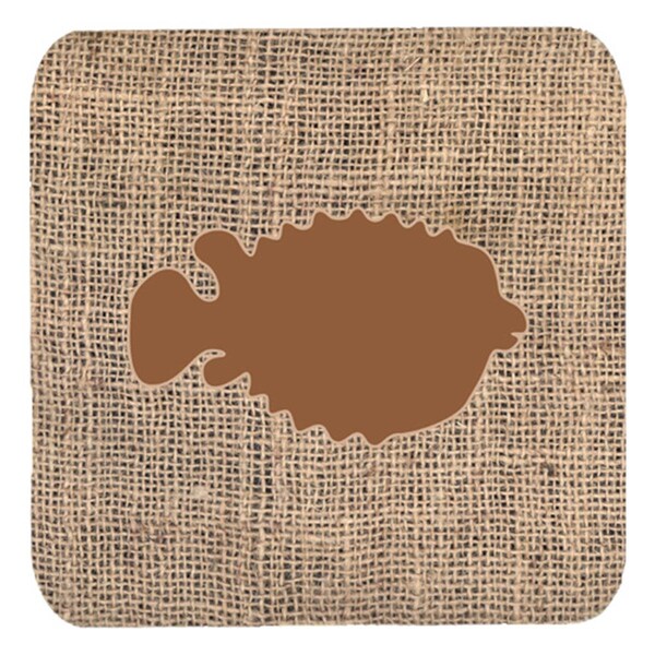 Carolines Treasures Fish - Blowfish Burlap And Brown Foam Coasters- Set of 4 - BB1016-BL-BN-FC