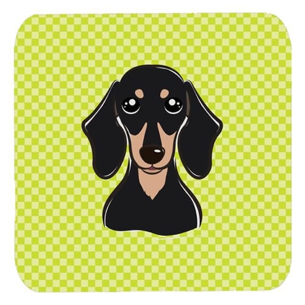 Carolines Treasures Carolines Treasures BB1277FC 3.5 x 3.5 In. Checkerboard Lime Green Smooth Black And Tan Dachshund Foam Coasters; Set Of 4 - BB1277FC