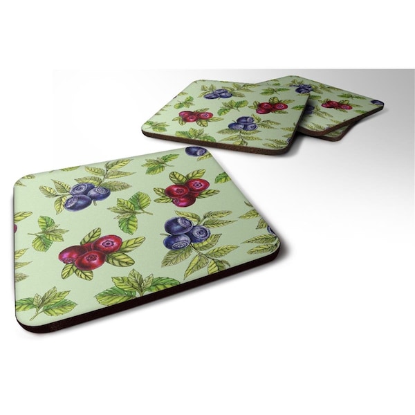 Carolines Treasures Berries in Green Foam Coaster, Set of 4 - BB5208FC