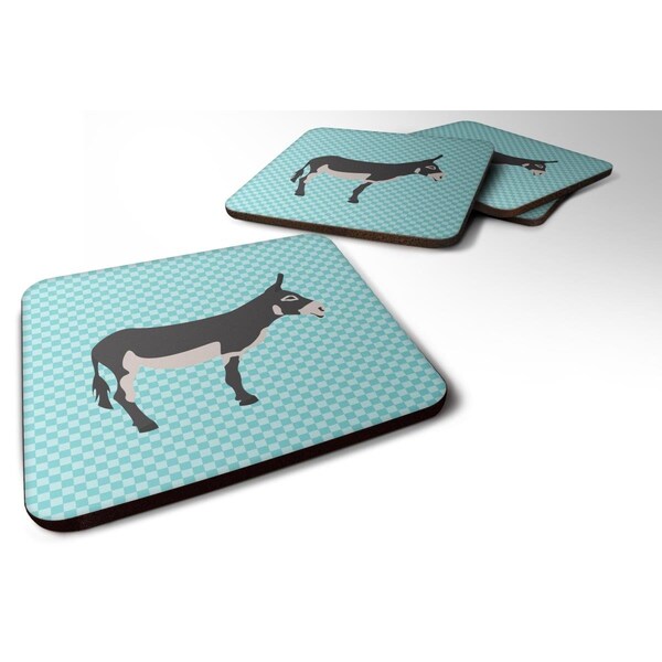 Carolines Treasures American Mammoth Jack Donkey Blue Check Foam Coaster, Set of 4 - BB8018FC