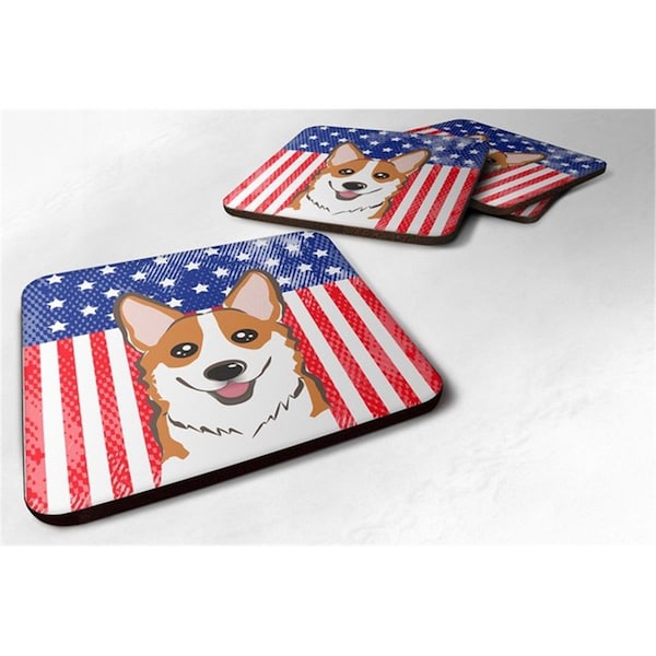 Carolines Treasures American Flag and Red Corgi Foam Coaster, Set of 4 - BB2184FC