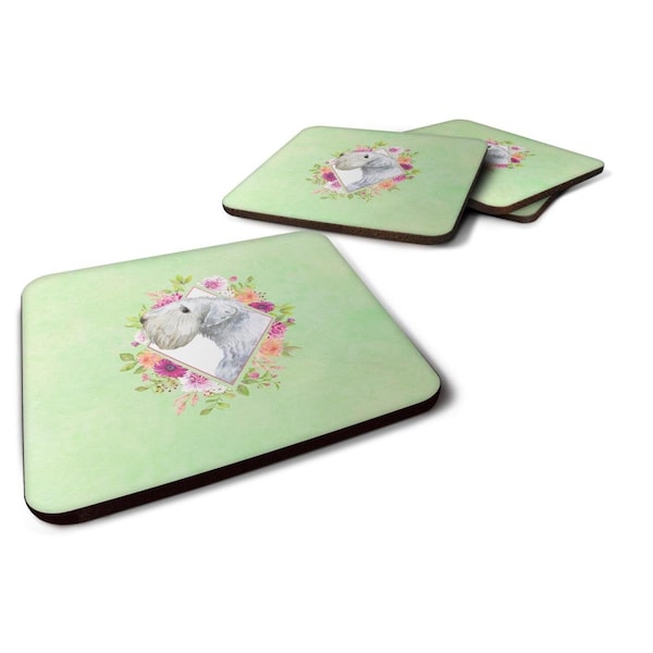 Carolines Treasures 3.5 x 3.5 in. Sealyham Terrier Green Flowers Foam Coaster, 4PK - CK4340FC