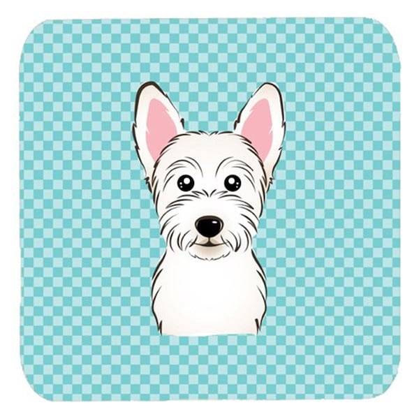 Carolines Treasures 3.5 x 3.5 In. Checkerboard Blue Westie Foam Coasters- Set of 4 - BB1164FC