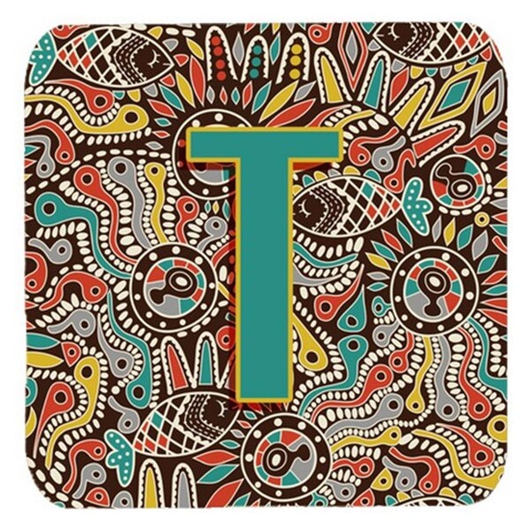 Carolines Treasures Letter T Retro Tribal Alphabet Initial Foam Coasters- Set of 4 - CJ2013-TFC
