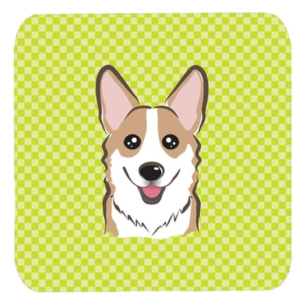 Carolines Treasures 3.5 x 3.5 In. Checkerboard Lime Green Corgi Foam Coasters- Set of 4 - BB1315FC