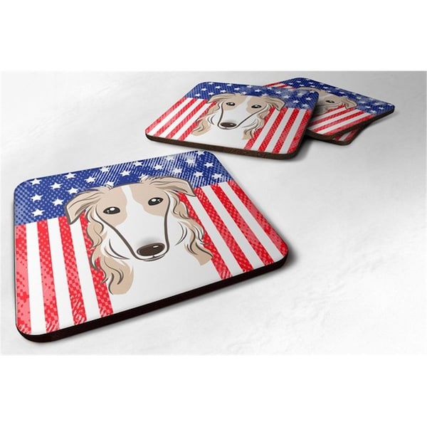 Carolines Treasures American Flag and Borzoi Foam Coaster, Set of 4 - BB2158FC