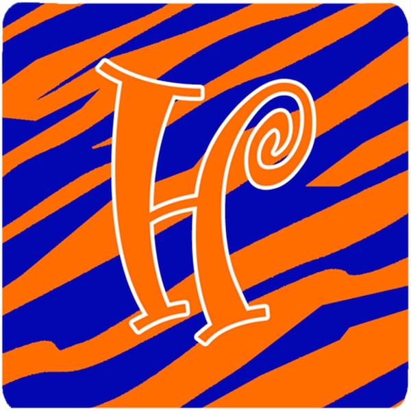 Carolines Treasures 3.5 x 3.5 in. Monogram Tiger Stripe Blue and Orange Foam Coasters Initial Letter H, 4PK - CJ1036-HFC