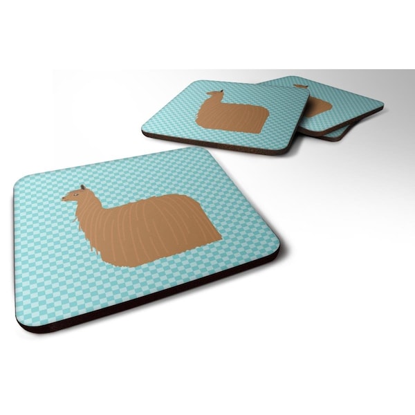 Carolines Treasures Alpaca Suri Blue Check Foam Coaster, Set of 4 - BB8094FC
