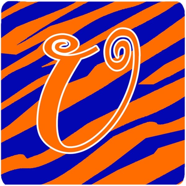 Carolines Treasures Monogram - Tiger Stripe Blue And Orange Foam Coasters, Initial Letter U, 4PK - CJ1036-UFC