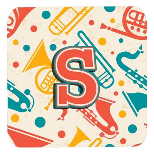Carolines Treasures Letter S Retro Teal Orange Musical Instruments Initial Foam Coasters, 4PK - CJ2001-SFC