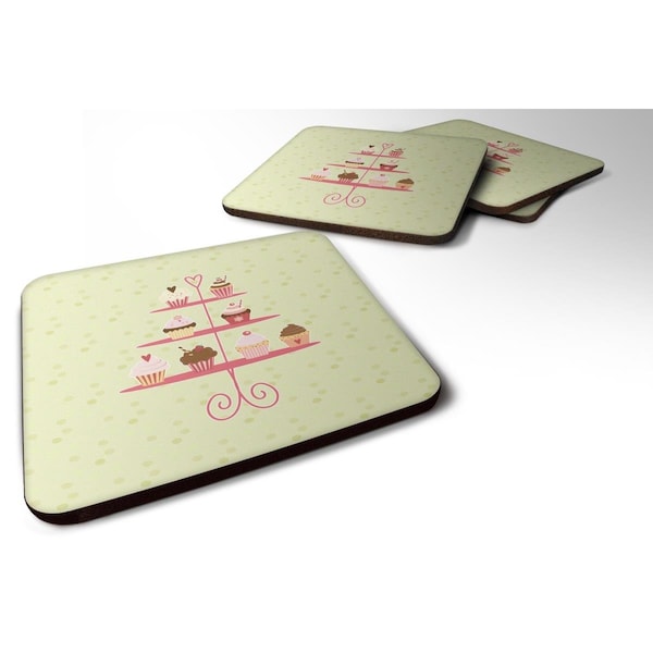 Carolines Treasures Cupcakes 3 Tier Stand on Green Foam Coasters - Set of 4 - BB7304FC