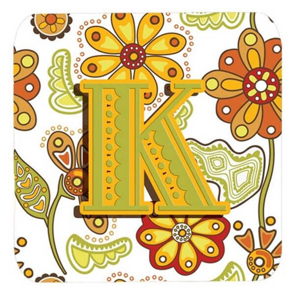 Carolines Treasures Letter K Floral Mustard And Green Foam Coasters- Set of 4 - CJ2003-KFC