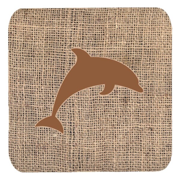 Carolines Treasures Dolphin Burlap And Brown Foam Coasters- Set of 4 - BB1025-BL-BN-FC