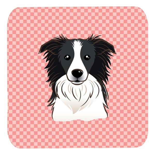 Carolines Treasures 3.5 x 3.5 In. Checkerboard Pink Border Collie Foam Coasters- Set of 4 - BB1241FC