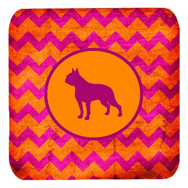 Carolines Treasures Boston Terrier Chevron Pink And Orange Foam Coasters- Set of 4 - SDK1109-B-FC