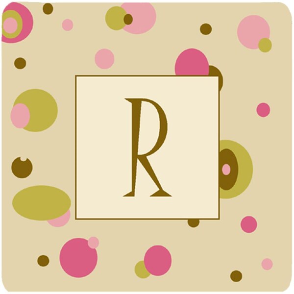 Carolines Treasures Monogram - Tan Dots Foam Coasters Initial Letter R- Set of 4 - CJ1004-RFC