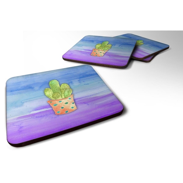 Carolines Treasures Cactus Blue & Purple Watercolor Foam Coasters - Set of 4 - BB7363FC