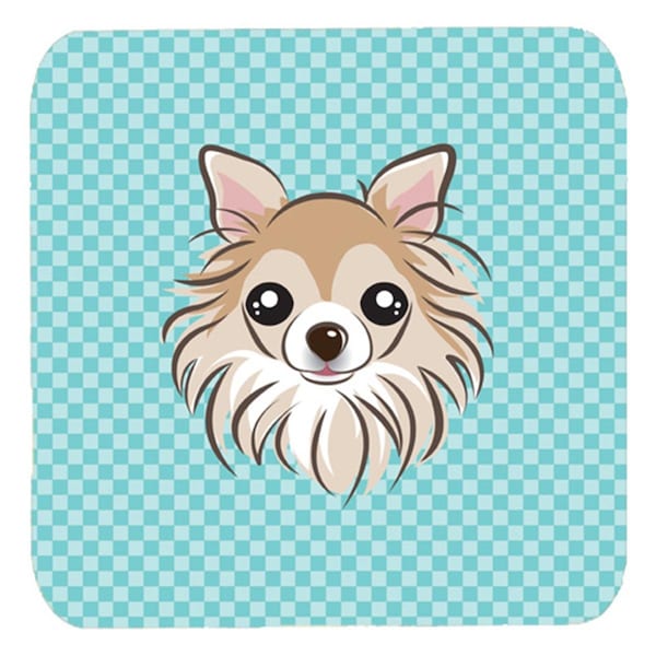 Carolines Treasures 3.5 x 3.5 In. Checkerboard Blue Chihuahua Foam Coasters- Set of 4 - BB1189FC