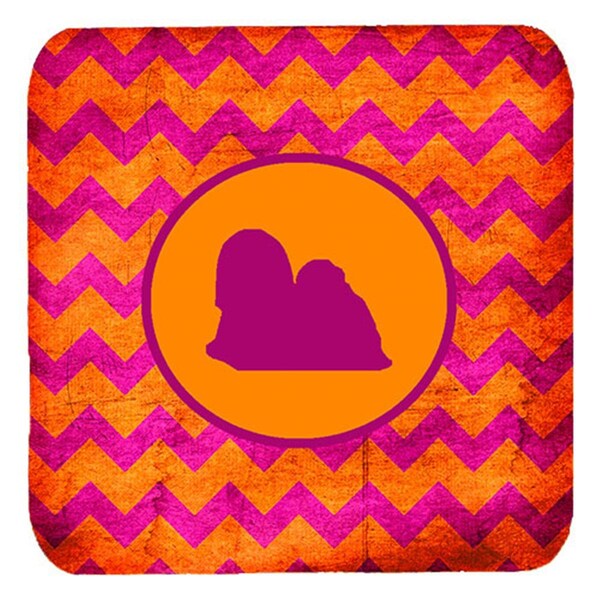 Carolines Treasures Lhasa Apso Chevron Pink And Orange Foam Coasters- Set of 4 - SDK1139-B-FC