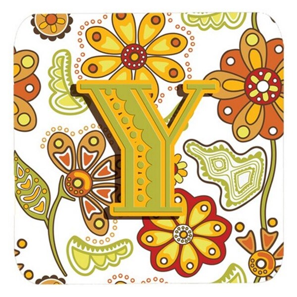 Carolines Treasures Letter Y Floral Mustard And Green Foam Coasters- Set of 4 - CJ2003-YFC
