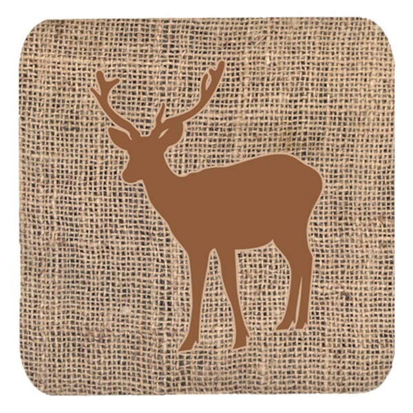 Carolines Treasures Deer Burlap And Brown Foam Coasters- Set of 4 - BB1012-BL-BN-FC