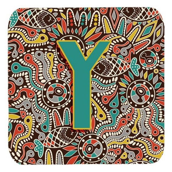 Carolines Treasures Letter Y Retro Tribal Alphabet Initial Foam Coasters- Set of 4 - CJ2013-YFC