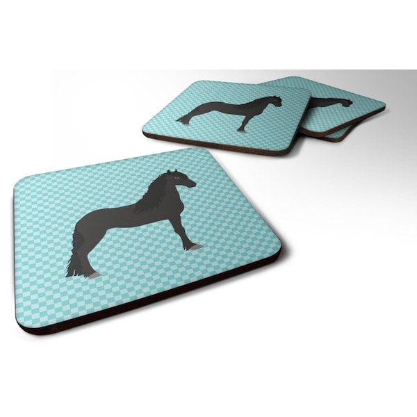 Carolines Treasures Friesian Horse Blue Check Foam Coaster, Set of 4 - BB8089FC