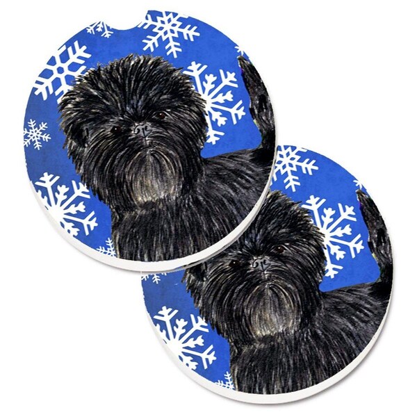 Carolines Treasures Affenpinscher Winter Snowflakes Holiday Cup Holder Car Coaster, 2PK - SS4649CARC