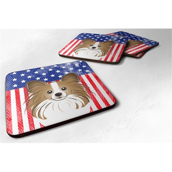 Carolines Treasures American Flag and Papillon Foam Coaster, Set of 4 - BB2178FC