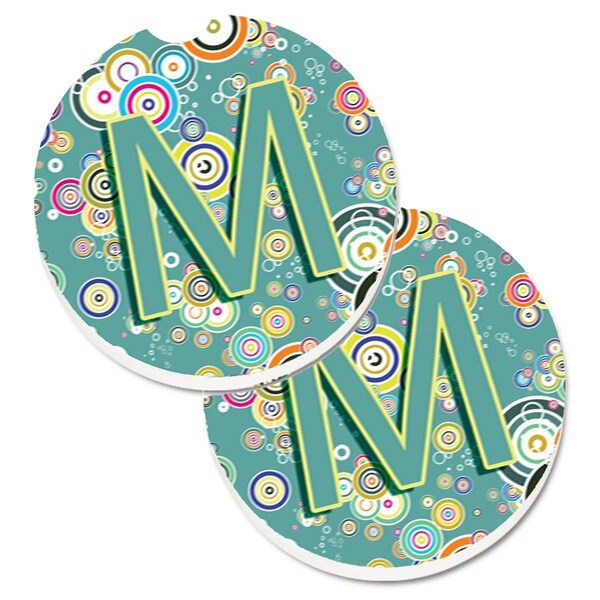 Carolines Treasures Letter M Circle Circle Teal Initial Alphabet Cup Holder Car Coaster, 2PK - CJ2015-MCARC