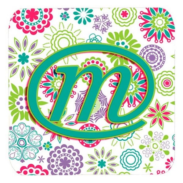 Carolines Treasures Letter M Flowers Pink Teal Green Initial Foam Coasters- Set of 4 - CJ2011-MFC
