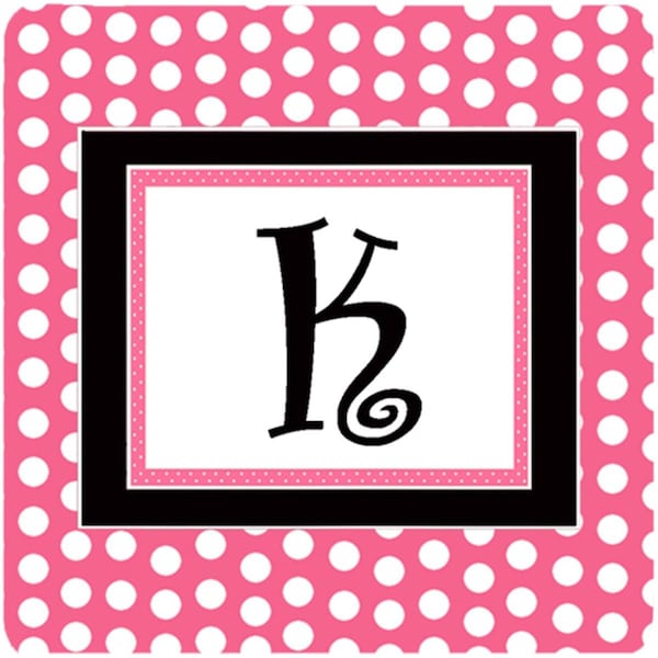 Carolines Treasures Monogram - Pink Black Polka Dots Foam Coasters- Initial Letter K- 3.5 x 3.5 In., 4PK - CJ1001-KFC