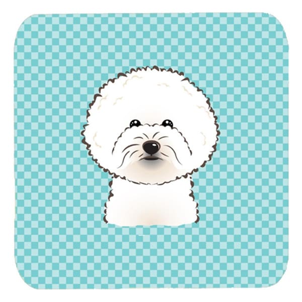 Carolines Treasures 3.5 x 3.5 In. Checkerboard Blue Bichon Frise Foam Coasters- Set of 4 - BB1155FC