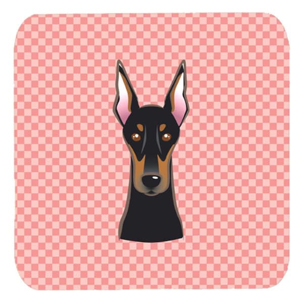 Carolines Treasures 3.5 x 3.5 In. Checkerboard Pink Doberman Foam Coasters- Set of 4 - BB1245FC